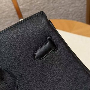 Hermes Birkin 35 Bag Handmade In Togo Calfskin Leather Gold Hardware 89 Noir - Image 4