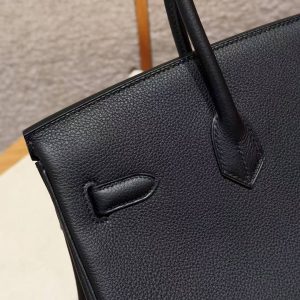 Hermes Birkin 35 Bag Handmade In Togo Calfskin Leather Gold Hardware 89 Noir - Image 3