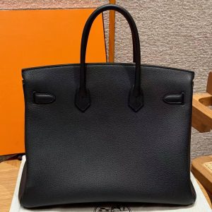 Alternative view of Hermes Birkin 35 Bag Handmade In Togo Calfskin Leather Silver Hardware 89 Noir