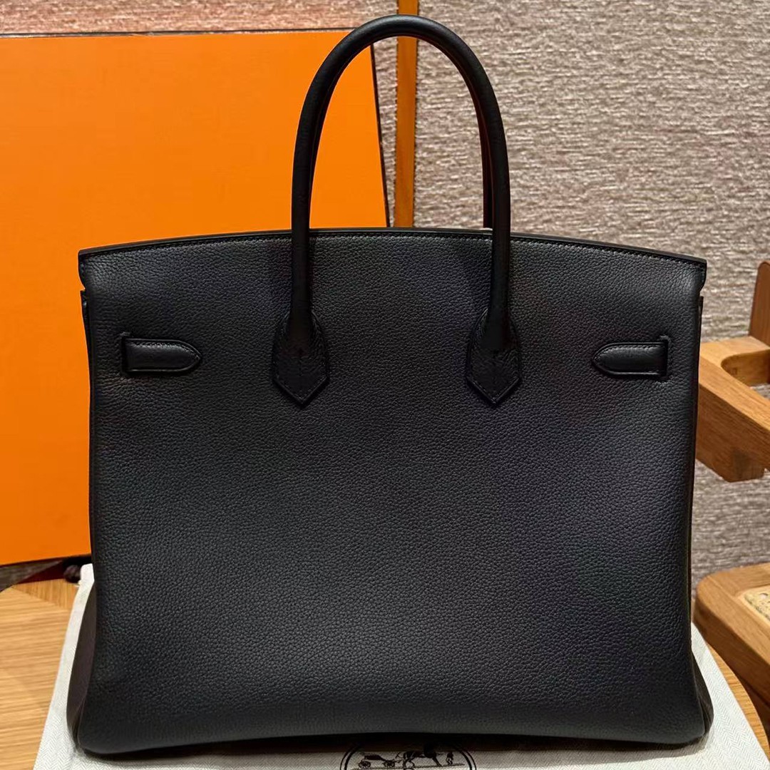 Hermes Birkin 35 Bag Handmade In Togo Calfskin Leather Silver Hardware 89 Noir - Image 2