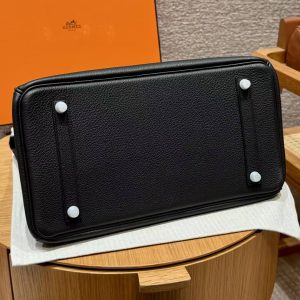 Hermes Birkin 35 Bag Handmade In Togo Calfskin Leather Silver Hardware 89 Noir - Image 13