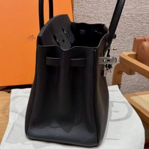 Hermes Birkin 35 Bag Handmade In Togo Calfskin Leather Silver Hardware 89 Noir - Image 12