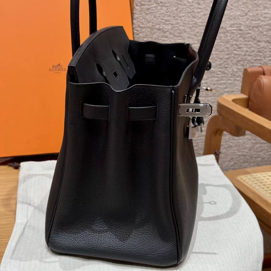 Hermes Birkin 35 Bag Handmade In Togo Calfskin Leather Silver Hardware 89 Noir - Image 12