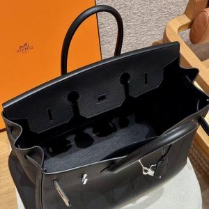 Hermes Birkin 35 Bag Handmade In Togo Calfskin Leather Silver Hardware 89 Noir - Image 11