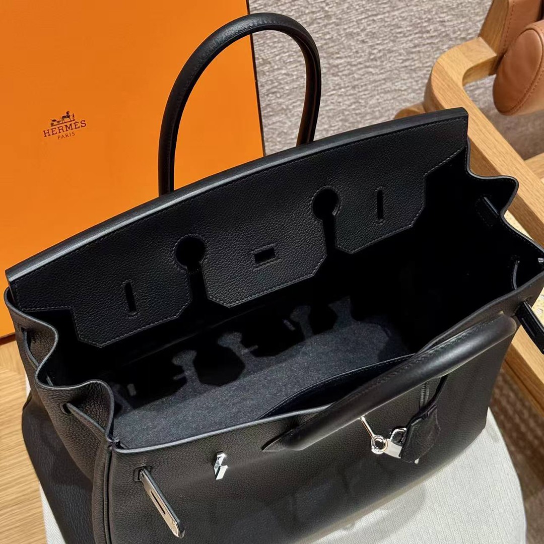 Hermes Birkin 35 Bag Handmade In Togo Calfskin Leather Silver Hardware 89 Noir - Image 11