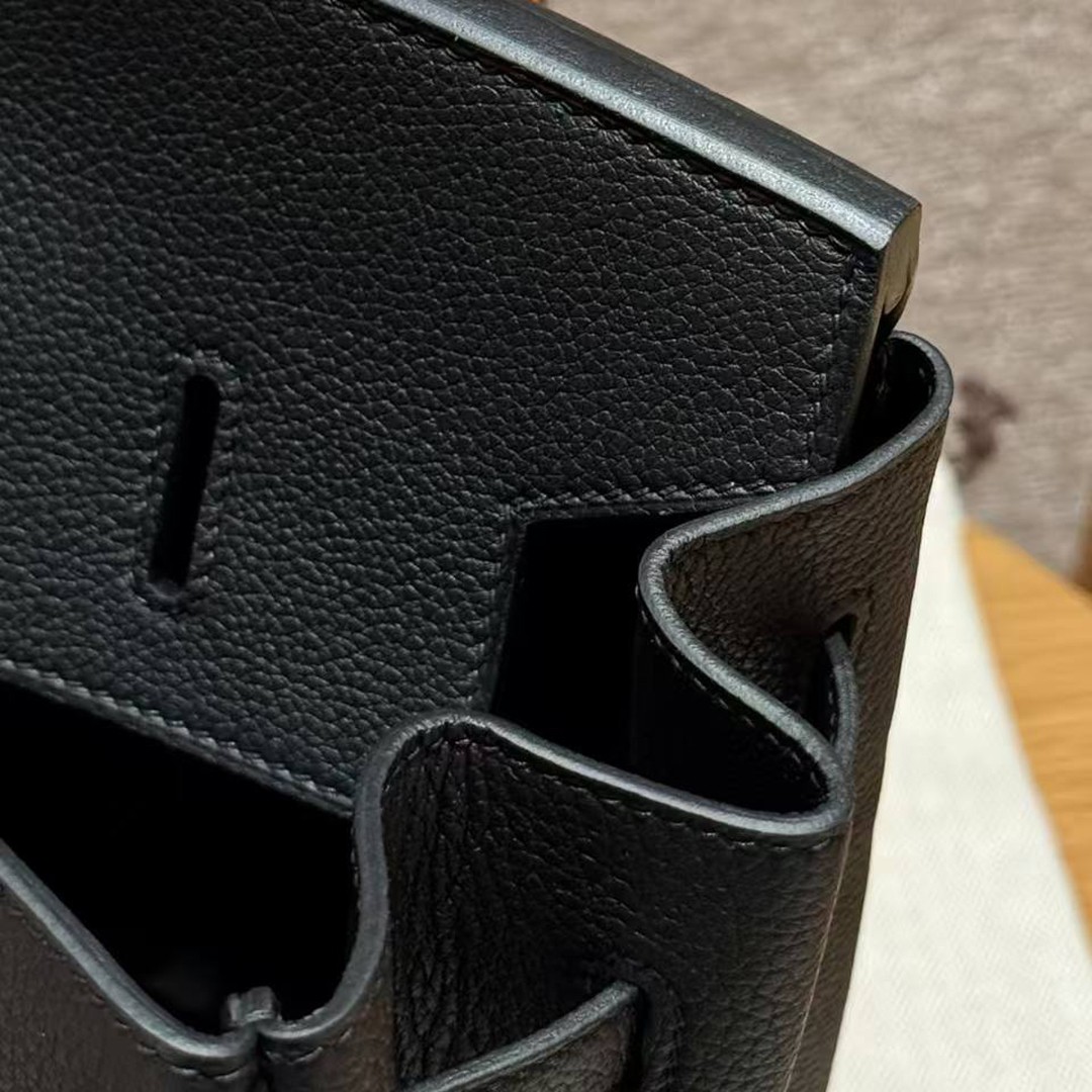 Hermes Birkin 35 Bag Handmade In Togo Calfskin Leather Silver Hardware 89 Noir - Image 9