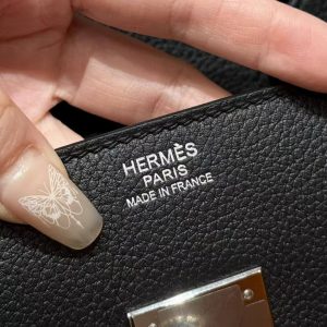 Hermes Birkin 35 Bag Handmade In Togo Calfskin Leather Silver Hardware 89 Noir - Image 6