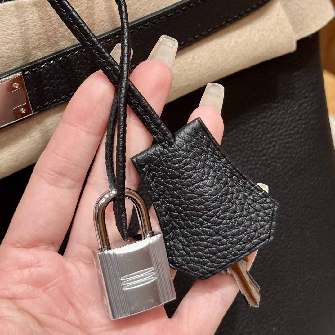 Hermes Birkin 35 Bag Handmade In Togo Calfskin Leather Silver Hardware 89 Noir - Image 5