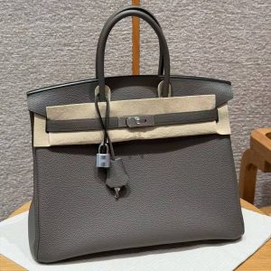 Hermes Birkin 35 Bag Handmade In Togo Calfskin Leather Silver Hardware 8F Etain