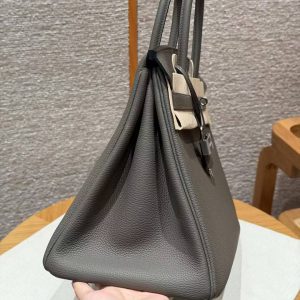 Hermes Birkin 35 Bag Handmade In Togo Calfskin Leather Silver Hardware 8F Etain - Image 16