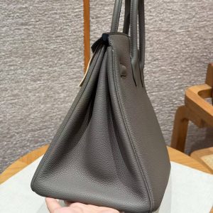 Hermes Birkin 35 Bag Handmade In Togo Calfskin Leather Silver Hardware 8F Etain - Image 15