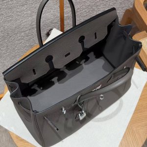 Hermes Birkin 35 Bag Handmade In Togo Calfskin Leather Silver Hardware 8F Etain - Image 13