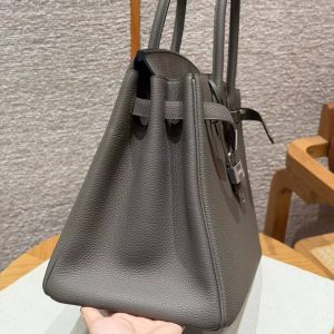 Hermes Birkin 35 Bag Handmade In Togo Calfskin Leather Silver Hardware 8F Etain - Image 8
