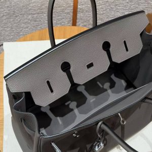 Hermes Birkin 35 Bag Handmade In Togo Calfskin Leather Silver Hardware 8F Etain - Image 7