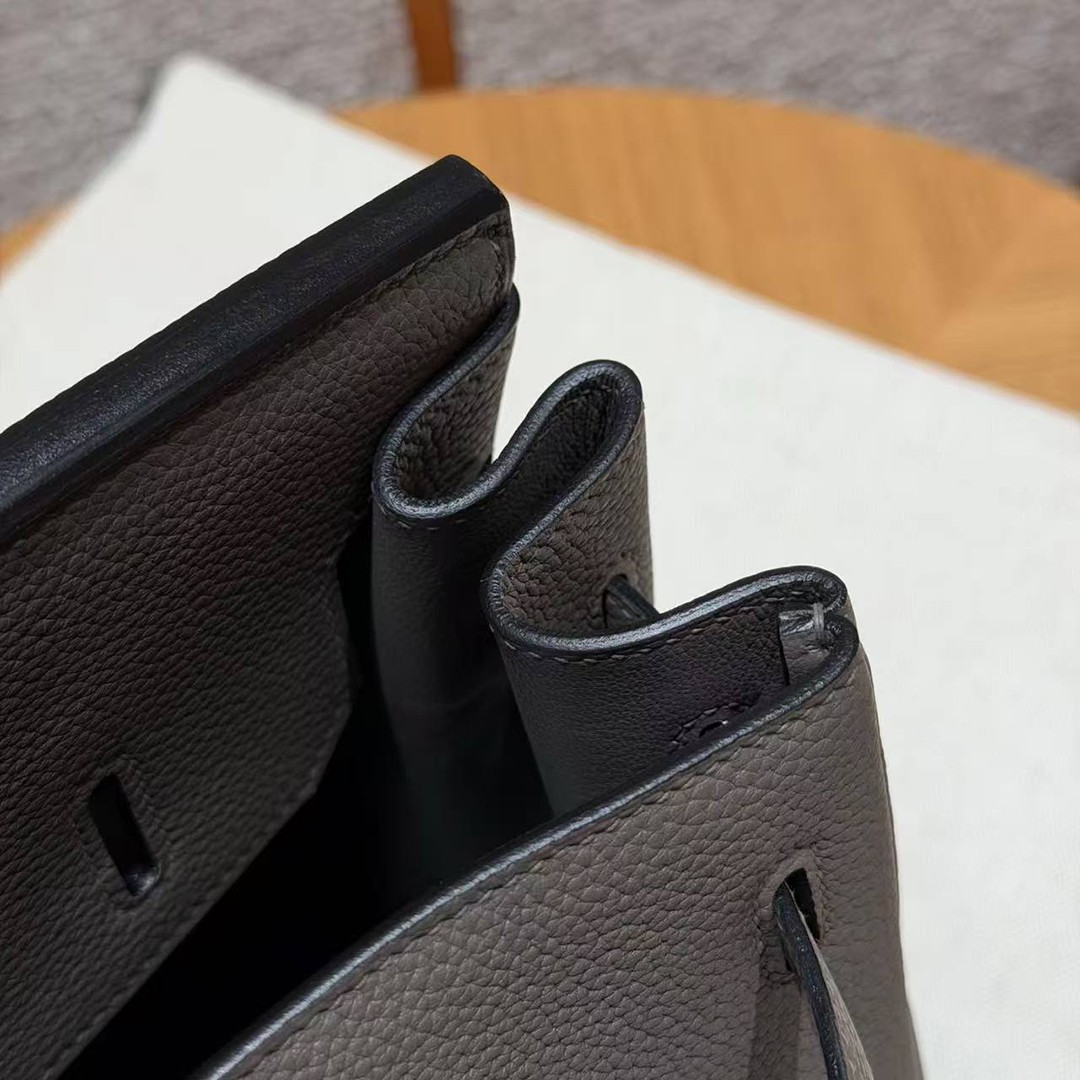 Hermes Birkin 35 Bag Handmade In Togo Calfskin Leather Silver Hardware 8F Etain - Image 6