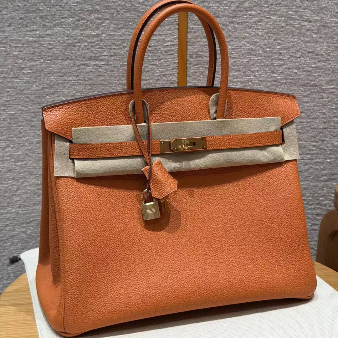 Hermes Birkin 35 Bag Handmade In Togo Calfskin Leather Gold Hardware 93 Orange
