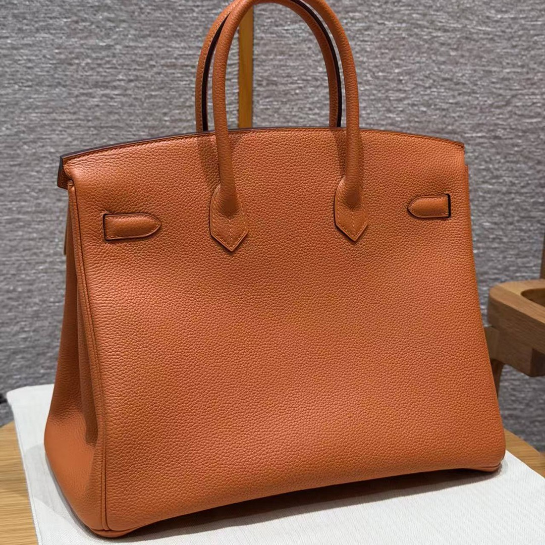 Hermes Birkin 35 Bag Handmade In Togo Calfskin Leather Gold Hardware 93 Orange - Image 2