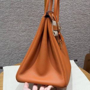 Hermes Birkin 35 Bag Handmade In Togo Calfskin Leather Gold Hardware 93 Orange - Image 22
