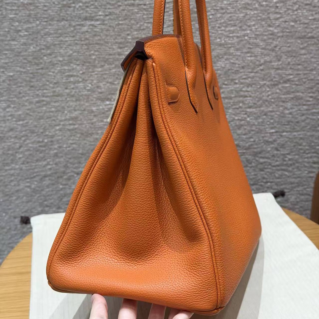 Hermes Birkin 35 Bag Handmade In Togo Calfskin Leather Gold Hardware 93 Orange - Image 21