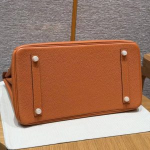 Hermes Birkin 35 Bag Handmade In Togo Calfskin Leather Gold Hardware 93 Orange - Image 20