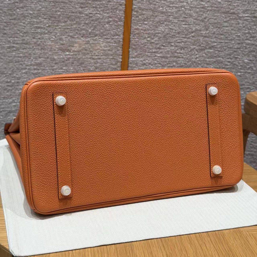 Hermes Birkin 35 Bag Handmade In Togo Calfskin Leather Gold Hardware 93 Orange - Image 20