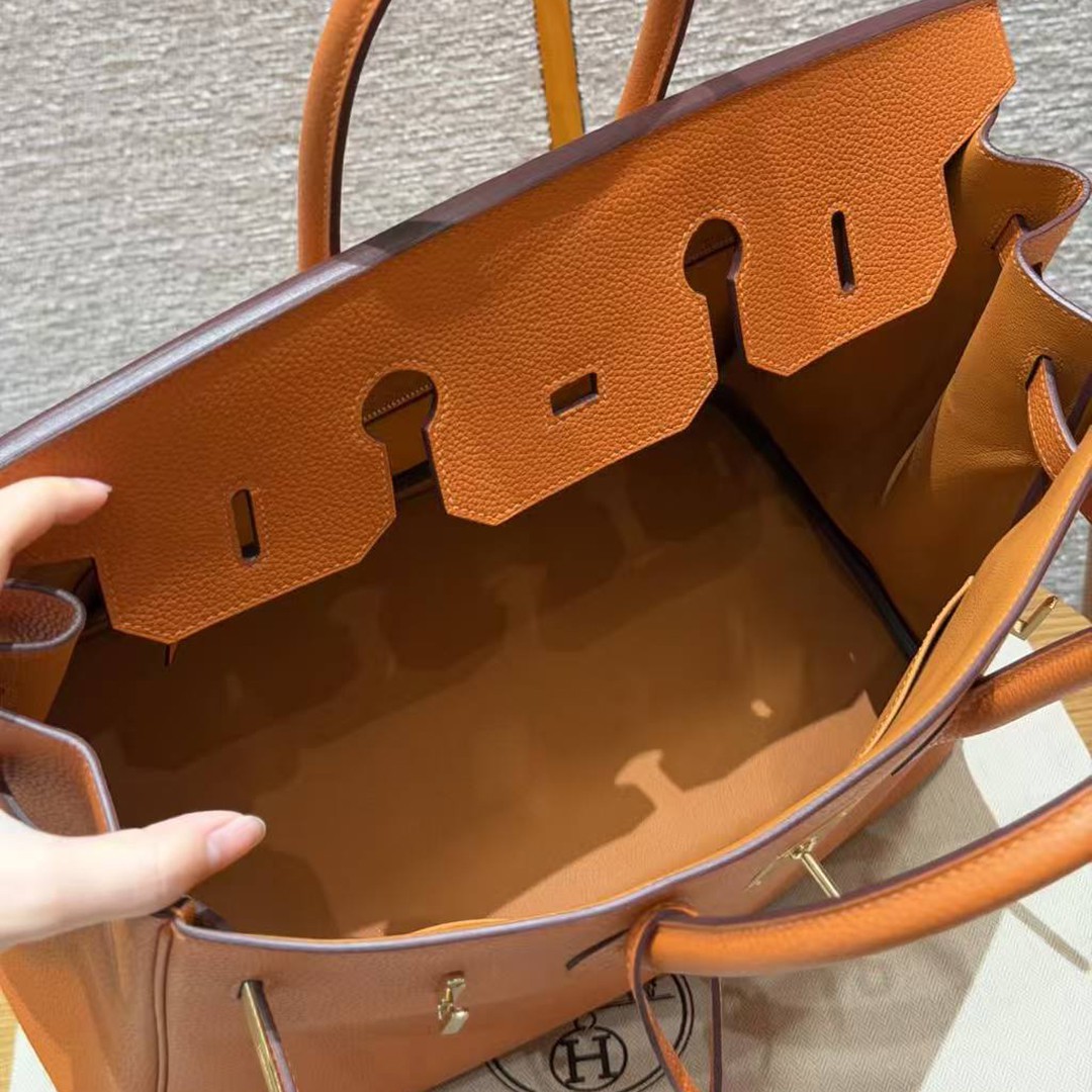 Hermes Birkin 35 Bag Handmade In Togo Calfskin Leather Gold Hardware 93 Orange - Image 19