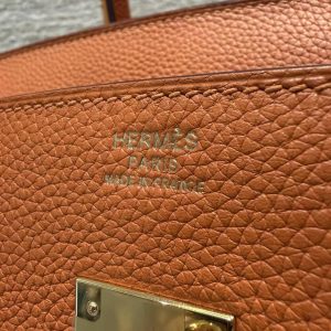 Hermes Birkin 35 Bag Handmade In Togo Calfskin Leather Gold Hardware 93 Orange - Image 18