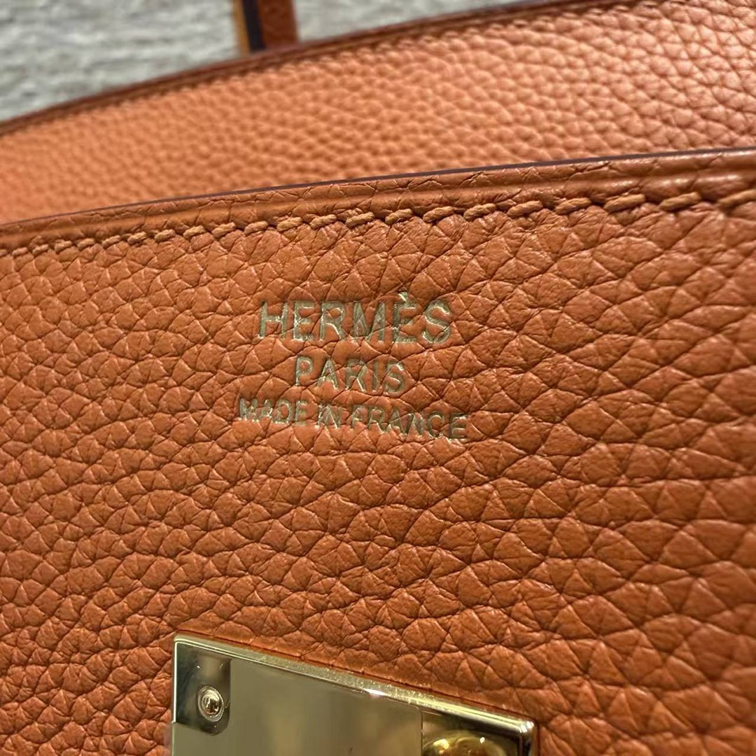 Hermes Birkin 35 Bag Handmade In Togo Calfskin Leather Gold Hardware 93 Orange - Image 18