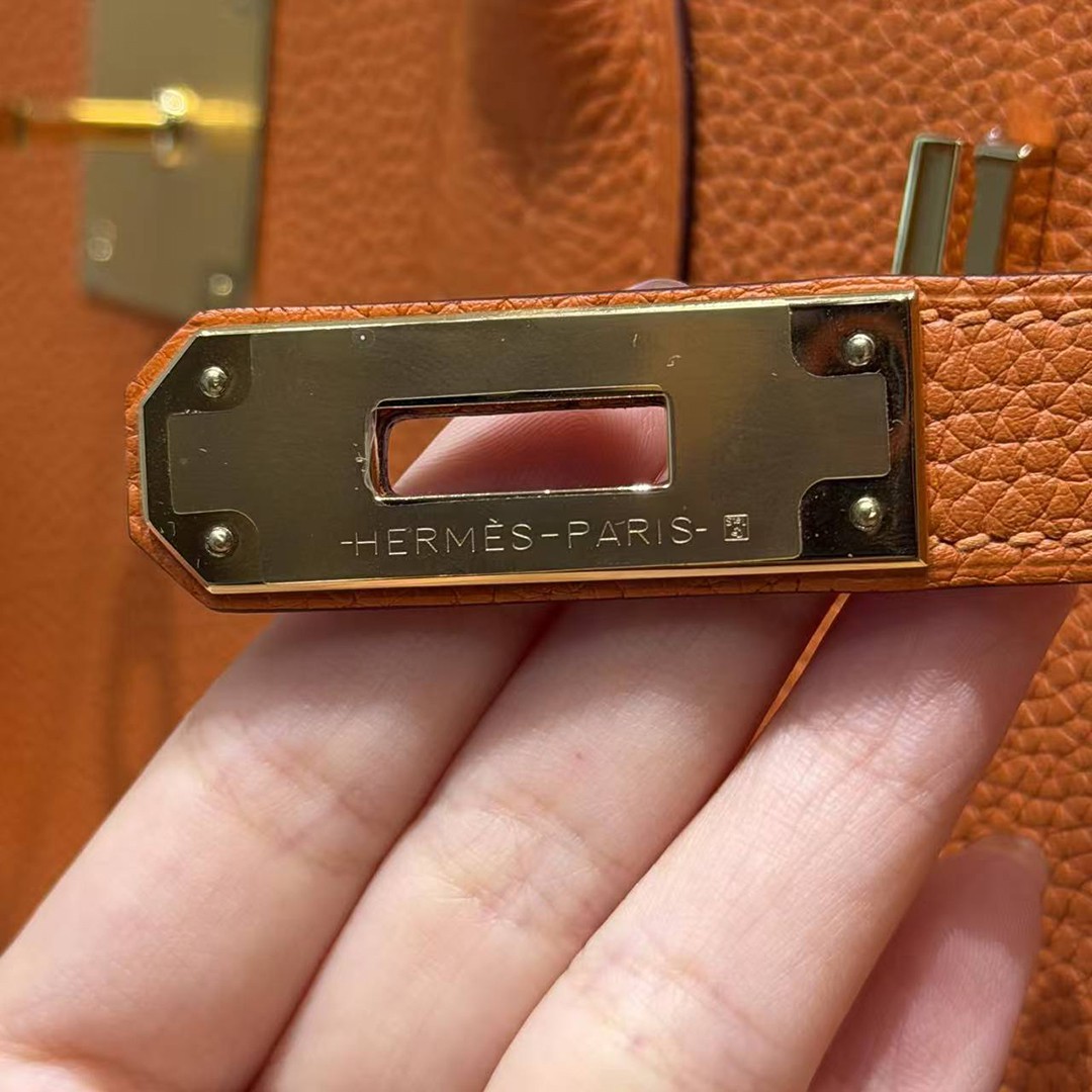 Hermes Birkin 35 Bag Handmade In Togo Calfskin Leather Gold Hardware 93 Orange - Image 17