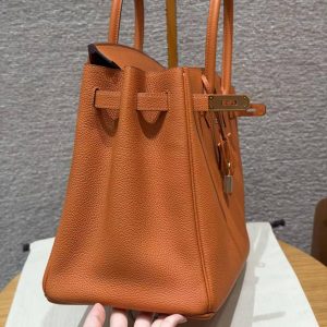 Hermes Birkin 35 Bag Handmade In Togo Calfskin Leather Gold Hardware 93 Orange - Image 14
