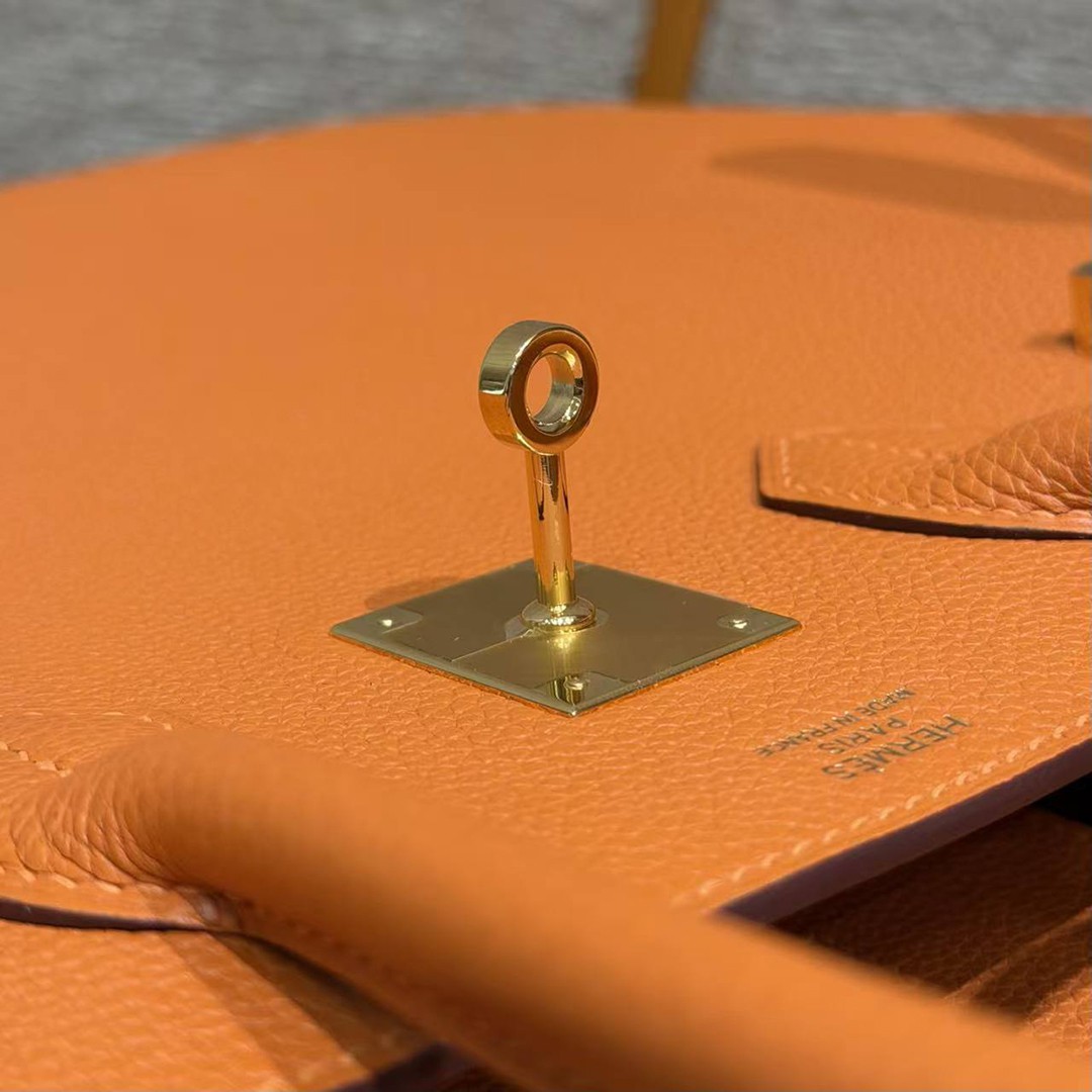 Hermes Birkin 35 Bag Handmade In Togo Calfskin Leather Gold Hardware 93 Orange - Image 13