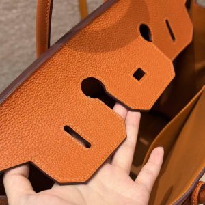 Hermes Birkin 35 Bag Handmade In Togo Calfskin Leather Gold Hardware 93 Orange - Image 11
