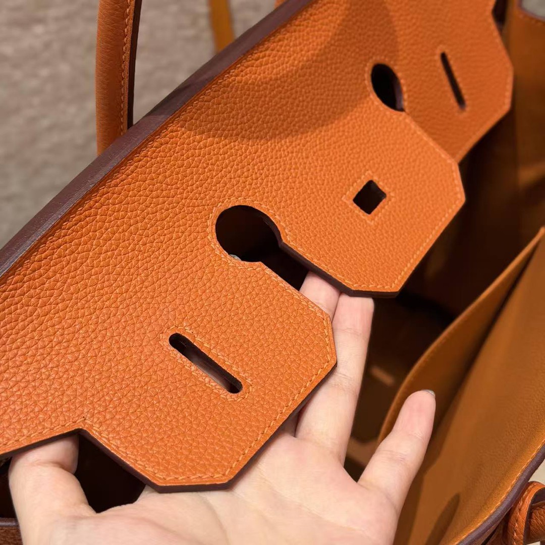 Hermes Birkin 35 Bag Handmade In Togo Calfskin Leather Gold Hardware 93 Orange - Image 11