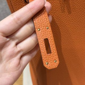 Hermes Birkin 35 Bag Handmade In Togo Calfskin Leather Gold Hardware 93 Orange - Image 9