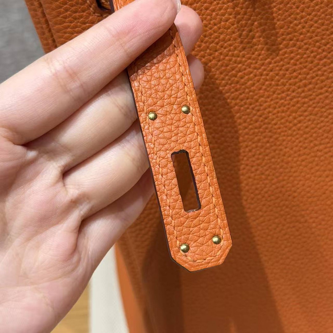 Hermes Birkin 35 Bag Handmade In Togo Calfskin Leather Gold Hardware 93 Orange - Image 9