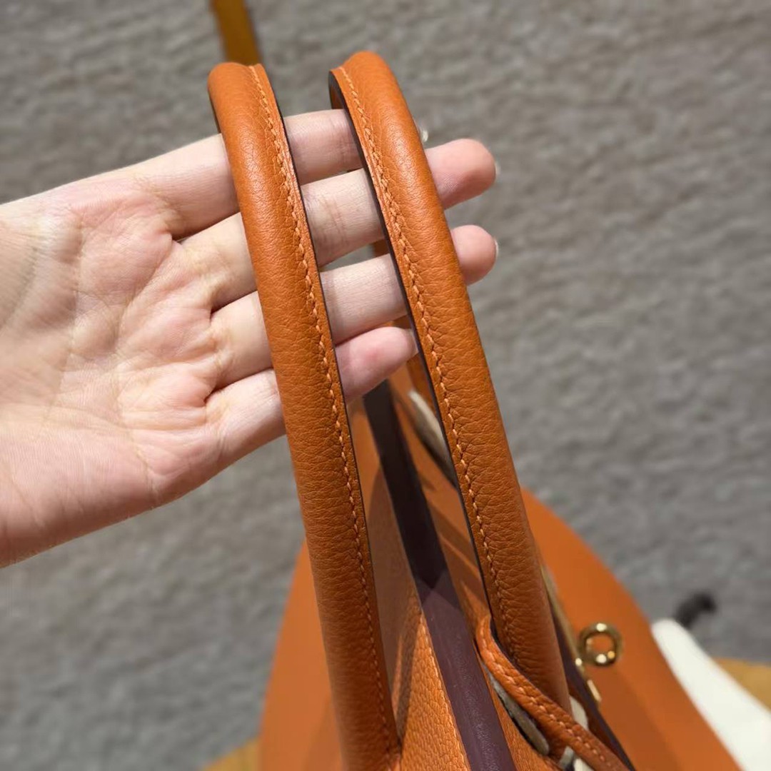 Hermes Birkin 35 Bag Handmade In Togo Calfskin Leather Gold Hardware 93 Orange - Image 8
