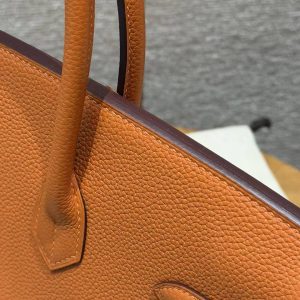 Hermes Birkin 35 Bag Handmade In Togo Calfskin Leather Gold Hardware 93 Orange - Image 7