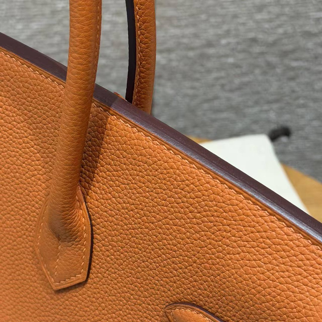 Hermes Birkin 35 Bag Handmade In Togo Calfskin Leather Gold Hardware 93 Orange - Image 7