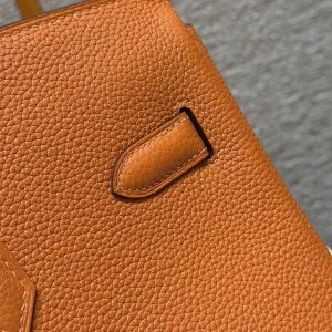 Hermes Birkin 35 Bag Handmade In Togo Calfskin Leather Gold Hardware 93 Orange - Image 6