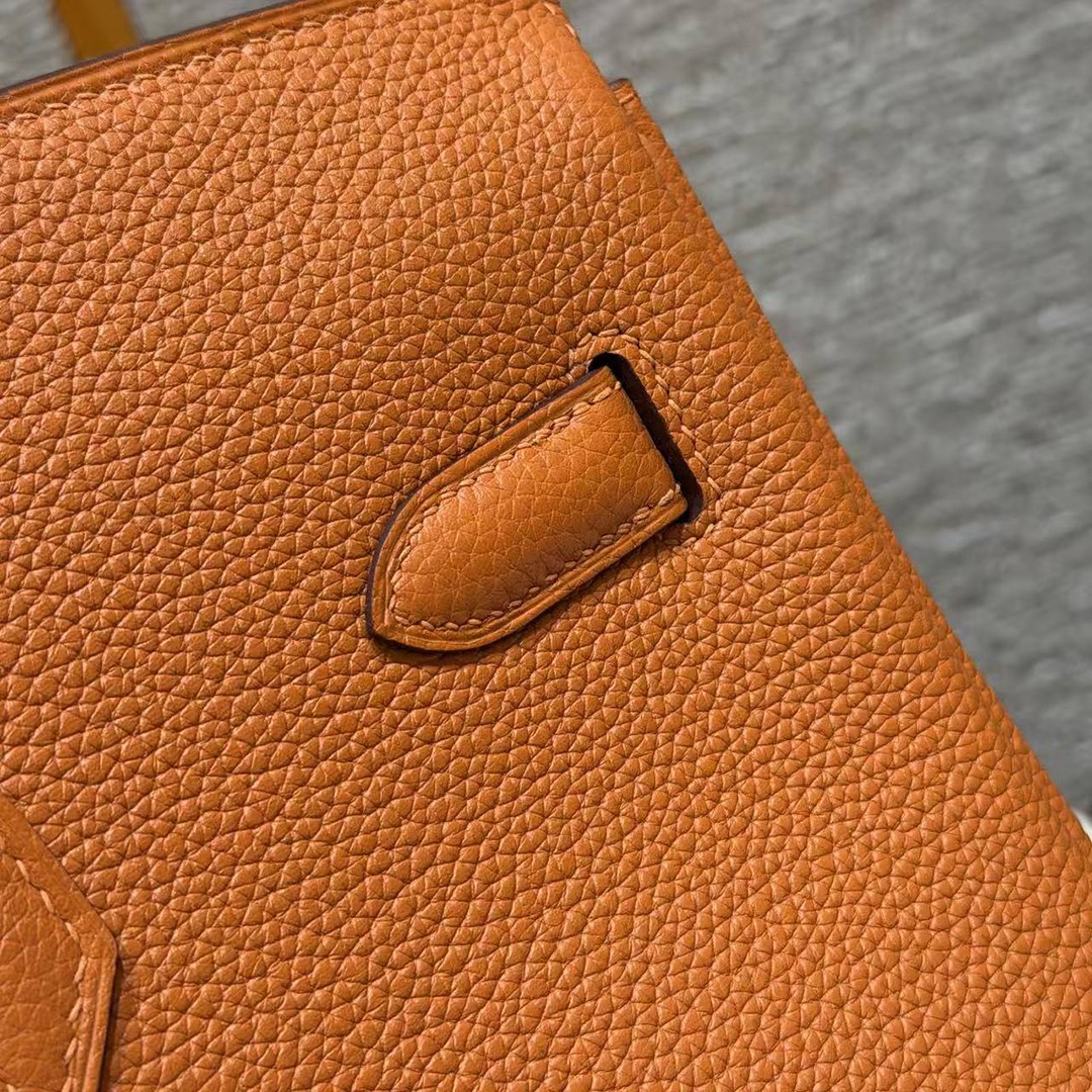 Hermes Birkin 35 Bag Handmade In Togo Calfskin Leather Gold Hardware 93 Orange - Image 6