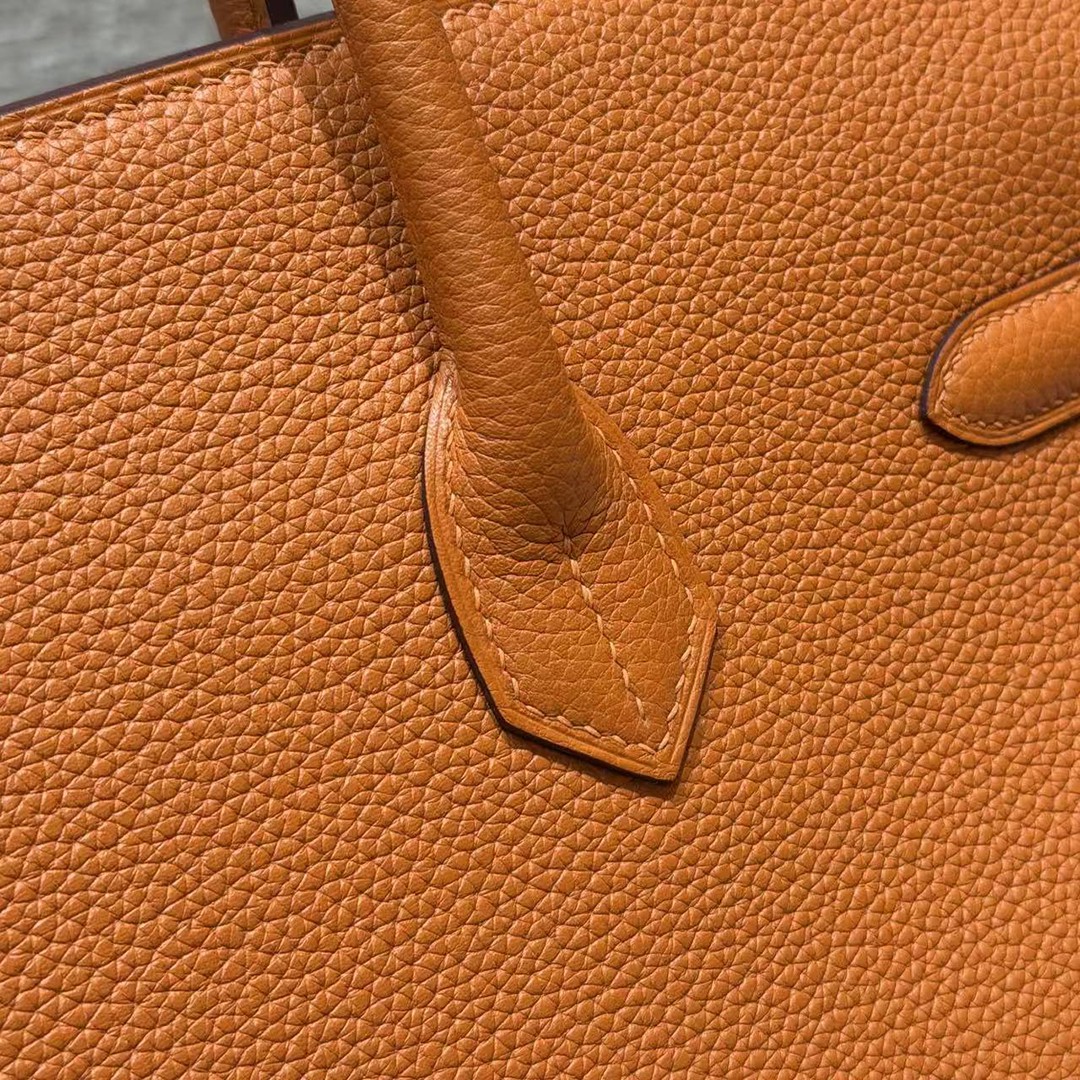 Hermes Birkin 35 Bag Handmade In Togo Calfskin Leather Gold Hardware 93 Orange - Image 5