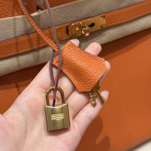 Hermes Birkin 35 Bag Handmade In Togo Calfskin Leather Gold Hardware 93 Orange - Image 4