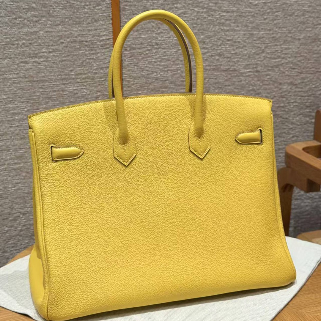 Hermes Birkin 35 Bag Handmade In Togo Calfskin Leather Silver Hardware 9r Lime - Image 2