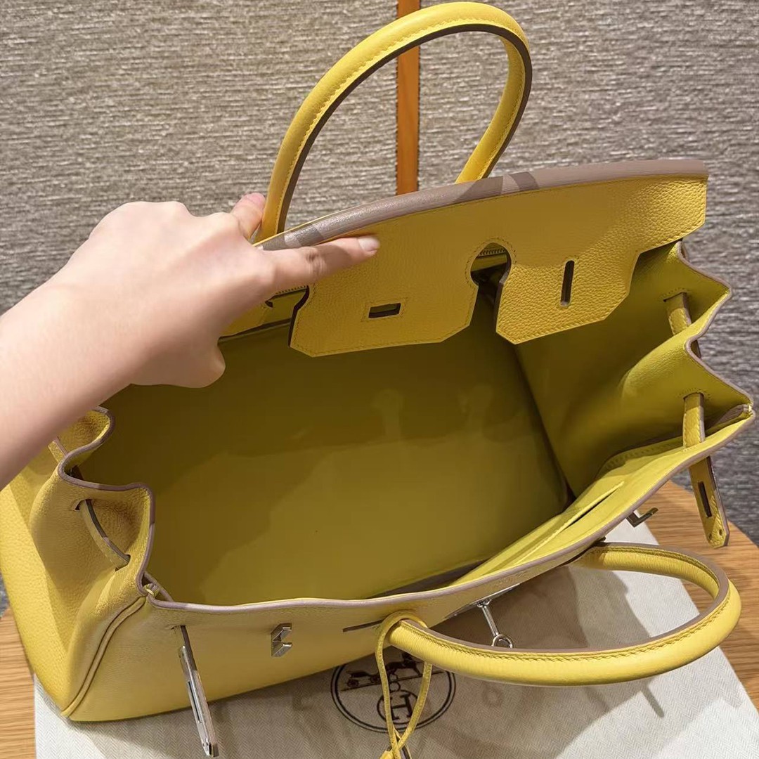 Hermes Birkin 35 Bag Handmade In Togo Calfskin Leather Silver Hardware 9r Lime - Image 15