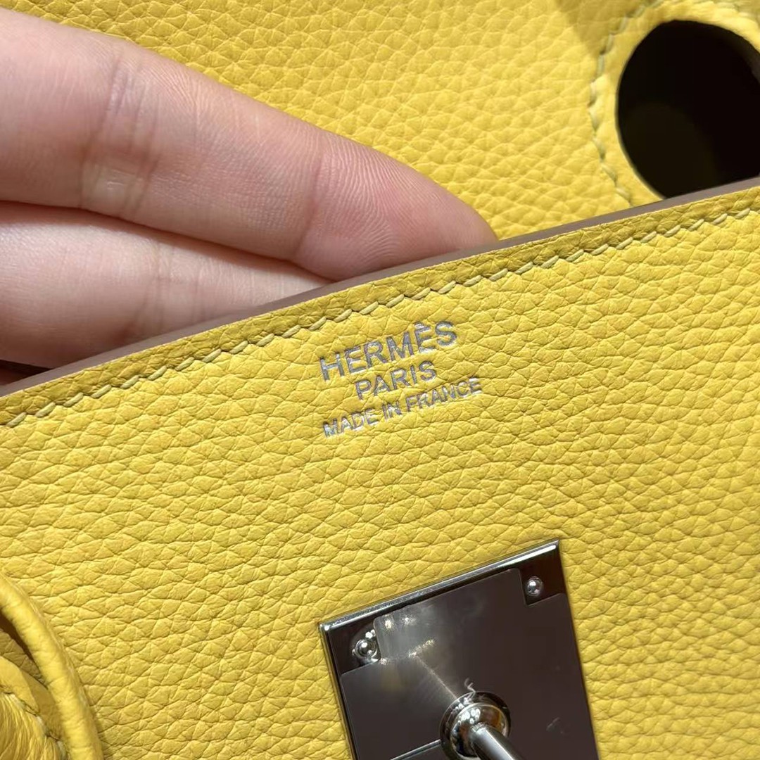 Hermes Birkin 35 Bag Handmade In Togo Calfskin Leather Silver Hardware 9r Lime - Image 14
