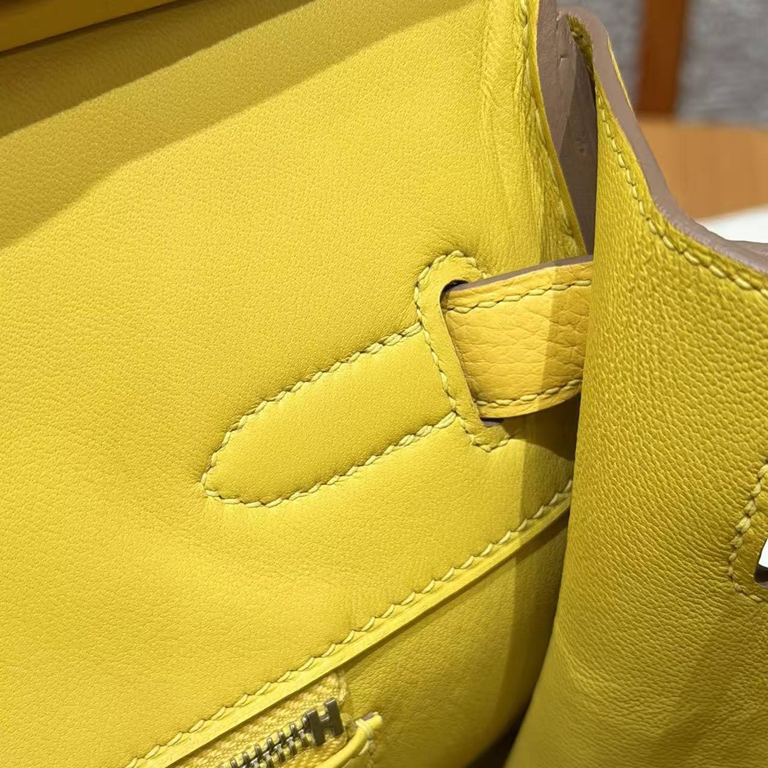 Hermes Birkin 35 Bag Handmade In Togo Calfskin Leather Silver Hardware 9r Lime - Image 10