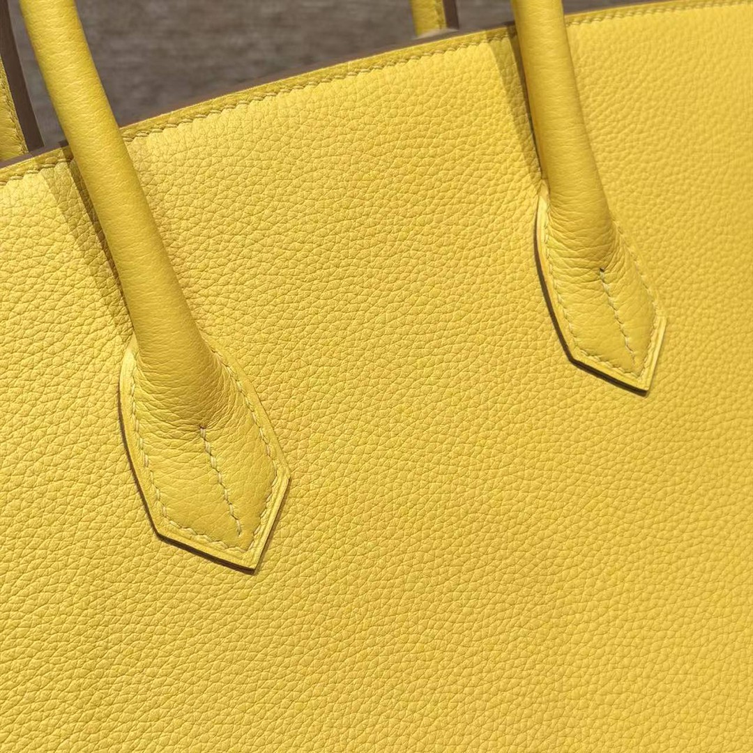 Hermes Birkin 35 Bag Handmade In Togo Calfskin Leather Silver Hardware 9r Lime - Image 6