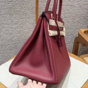 Hermes Birkin 35 Bag Handmade In Togo Calfskin Leather Silver Hardware B5 Ruby - Image 22