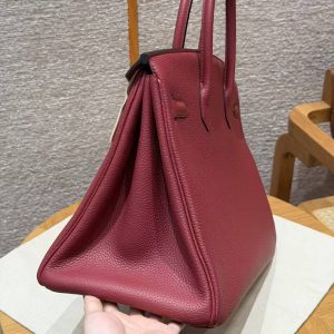 Hermes Birkin 35 Bag Handmade In Togo Calfskin Leather Silver Hardware B5 Ruby - Image 21
