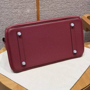 Hermes Birkin 35 Bag Handmade In Togo Calfskin Leather Silver Hardware B5 Ruby - Image 20